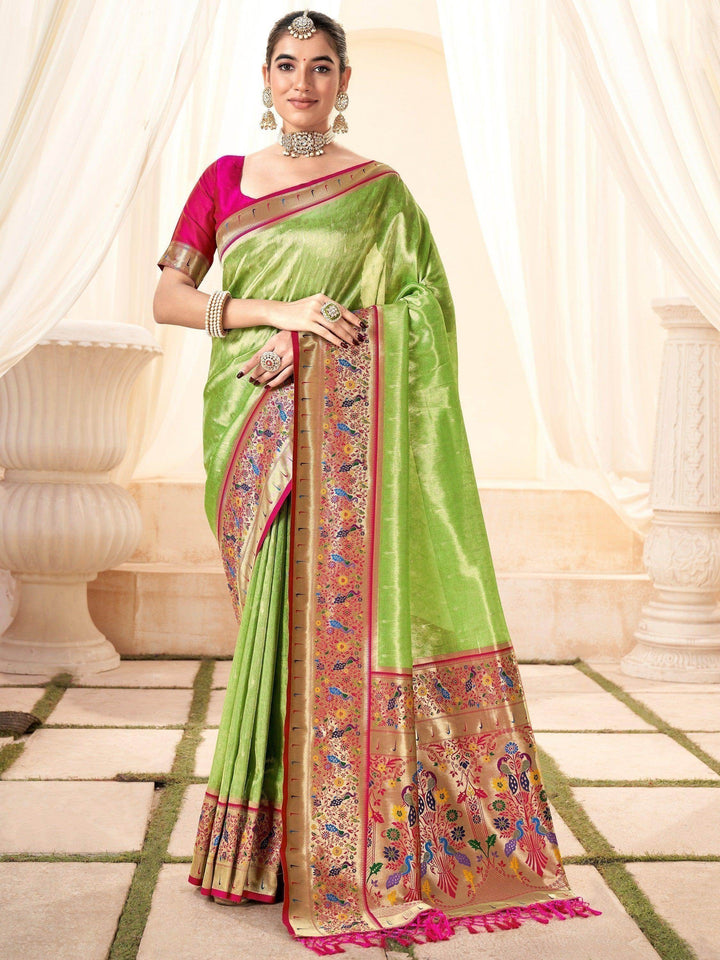 Ravishing Green Handloom Weaving Silk Saree With Blouse - Zeel Clothing