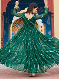 Ravishing Green Kutchi Patch Work Georgette Navratri Special Gown - Zeel Clothing