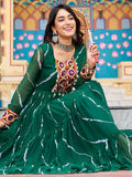 Ravishing Green Kutchi Patch Work Georgette Navratri Special Gown - Zeel Clothing