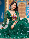 Ravishing Green Kutchi Patch Work Georgette Navratri Special Gown - Zeel Clothing