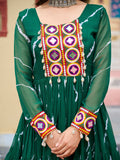 Ravishing Green Kutchi Patch Work Georgette Navratri Special Gown - Zeel Clothing