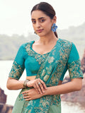 Ravishing Green Sequins Work Tissue Mehendi Wear Saree With Blouse
