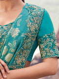 Ravishing Green Sequins Work Tissue Mehendi Wear Saree With Blouse