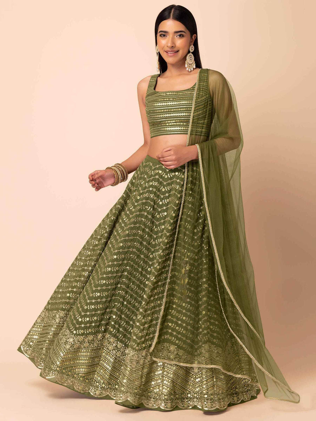 Ravishing Green Zari Embroidery Georgette Mehendi Wear Lehenga Choli - Zeel Clothing