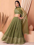 Ravishing Green Zari Embroidery Georgette Mehendi Wear Lehenga Choli - Zeel Clothing