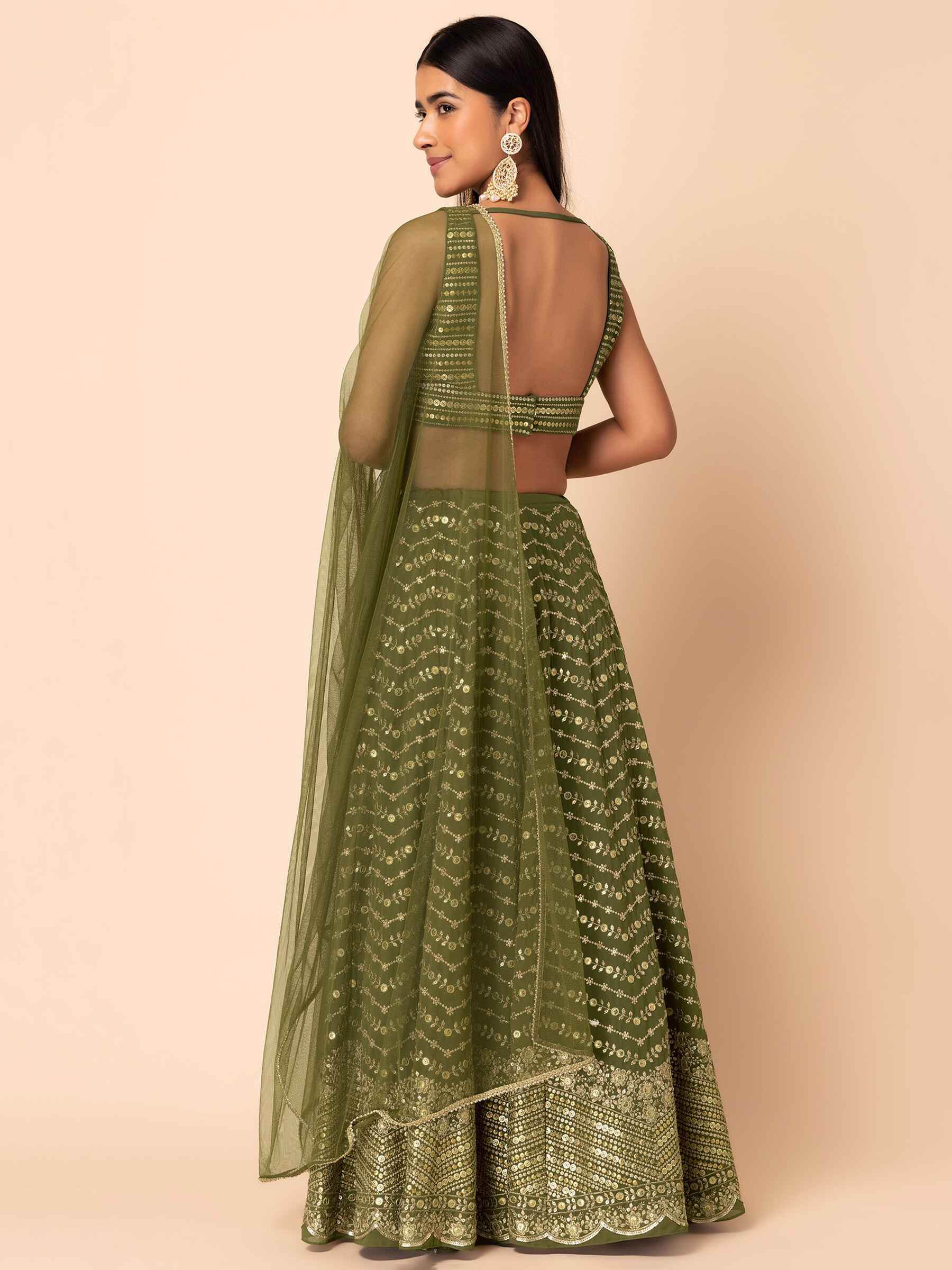 Ravishing Green Zari Embroidery Georgette Mehendi Wear Lehenga Choli - Zeel Clothing