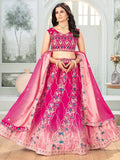 Ravishing Hot Pink Sequins Chinon Wedding Wear Lehenga Choli With Dupatta - Zeel Clothing