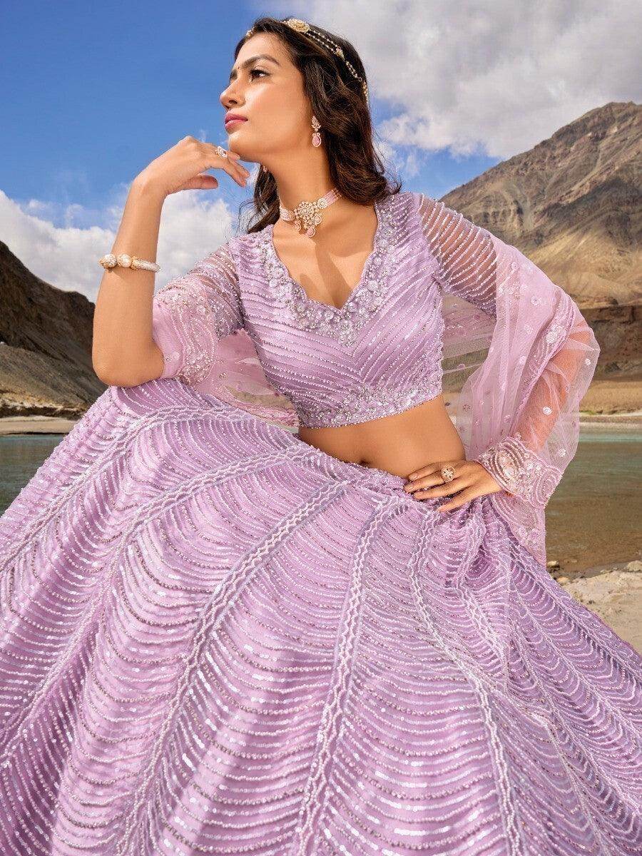 Ravishing Lavender Sequins Net Engagement Wear Lehenga Choli - Zeel Clothing