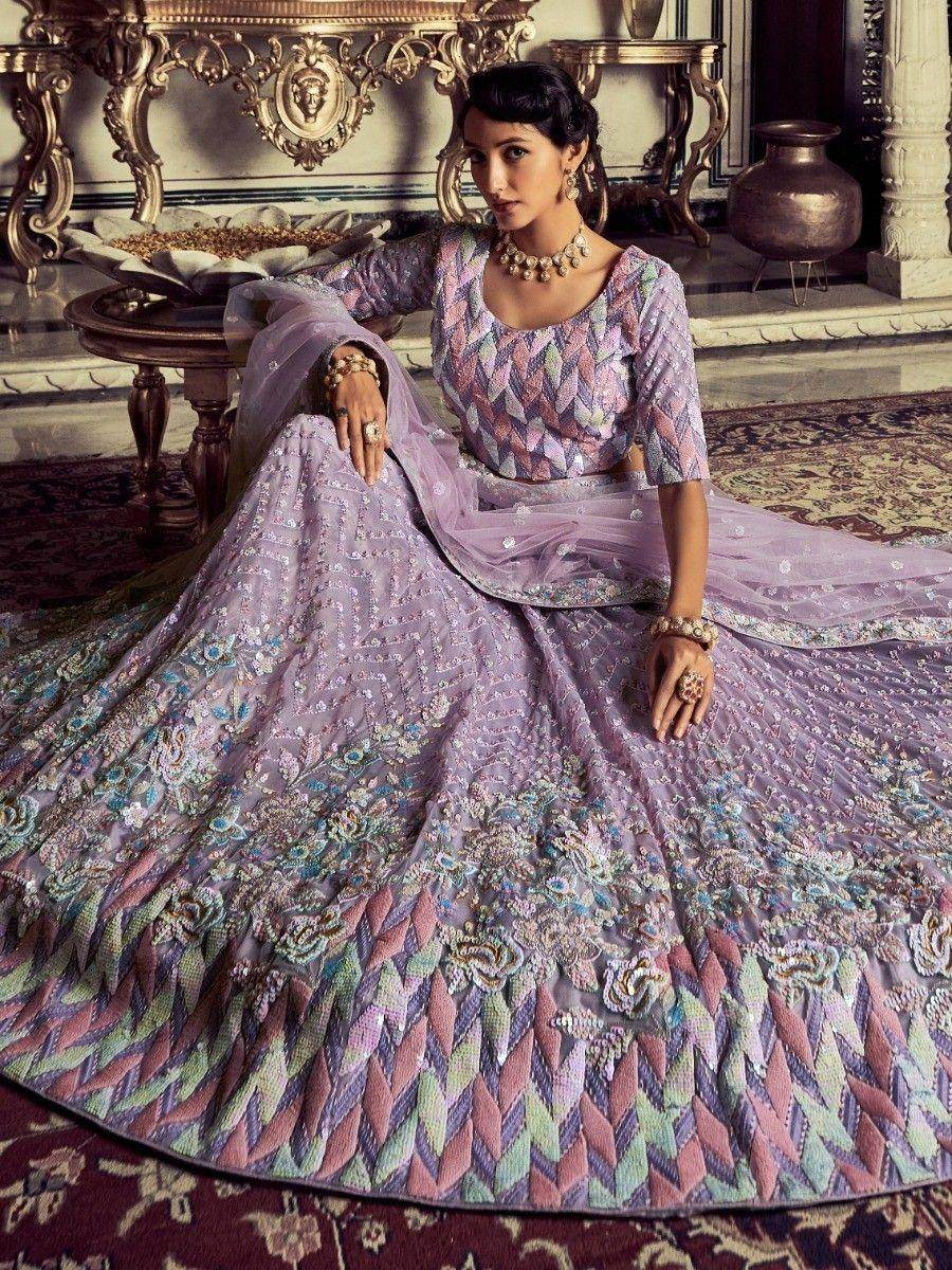 Ravishing Lilac Embroidered Georgette Ceremonies Wear Lehenga Choli - Zeel Clothing