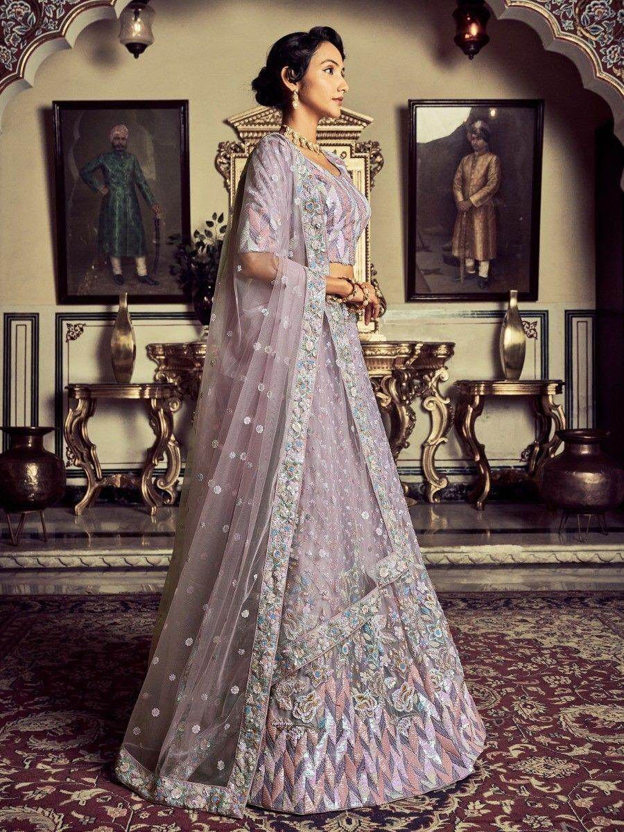 Ravishing Lilac Embroidered Georgette Ceremonies Wear Lehenga Choli - Zeel Clothing