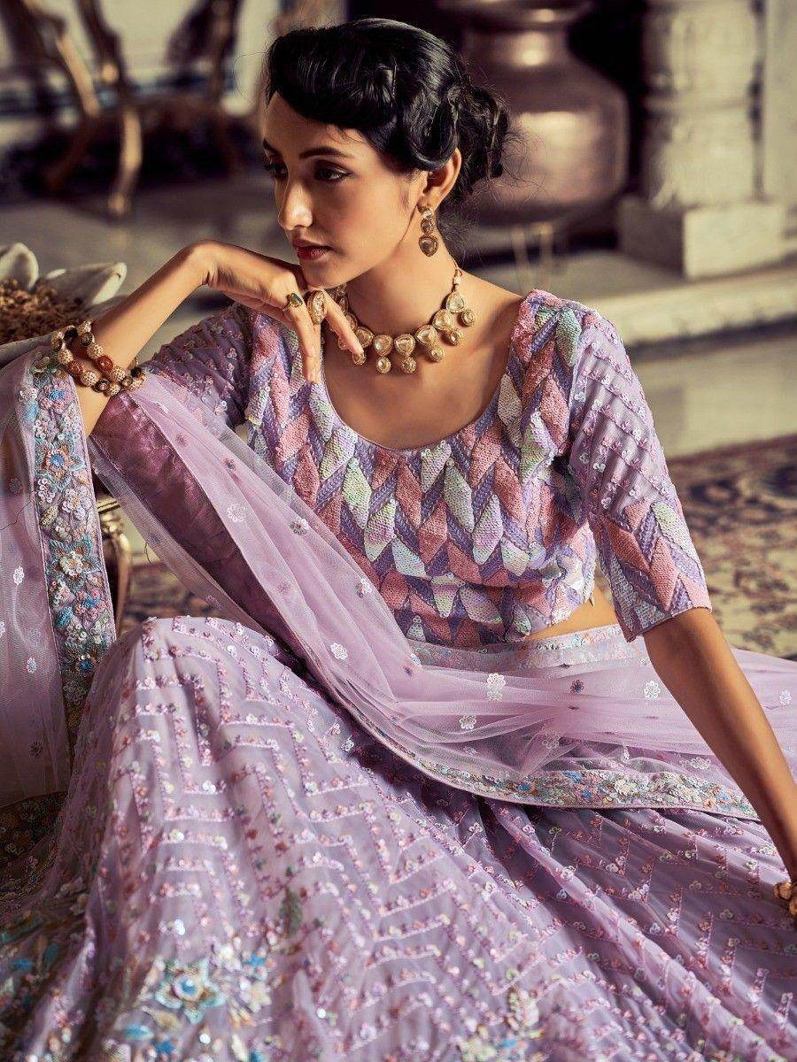 Ravishing Lilac Embroidered Georgette Ceremonies Wear Lehenga Choli - Zeel Clothing