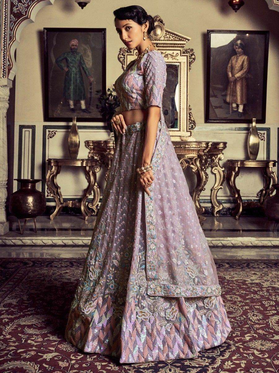 Ravishing Lilac Embroidered Georgette Ceremonies Wear Lehenga Choli - Zeel Clothing