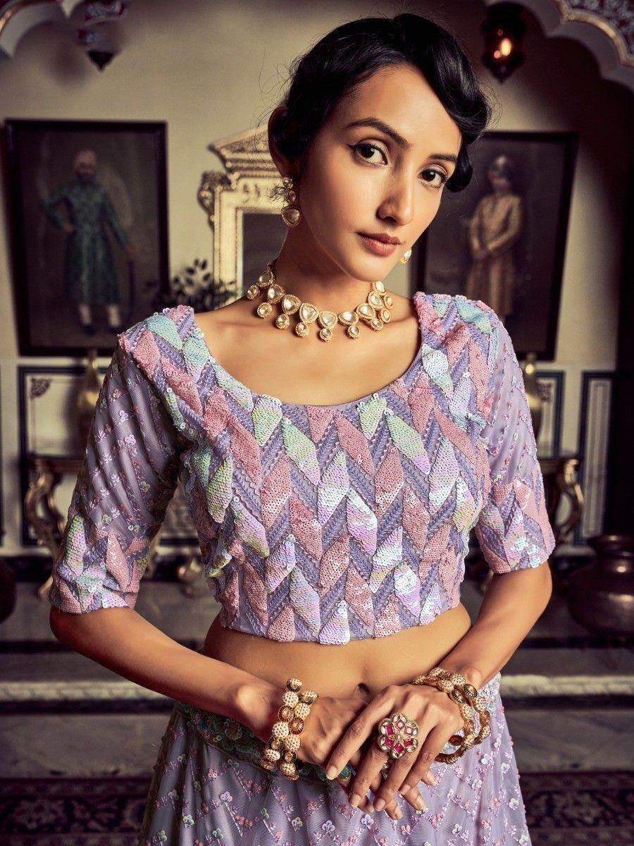 Ravishing Lilac Embroidered Georgette Ceremonies Wear Lehenga Choli - Zeel Clothing