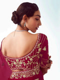Ravishing Maroon Heavy Embroidered Organza Bridal Saree With Blouse - Zeel Clothing
