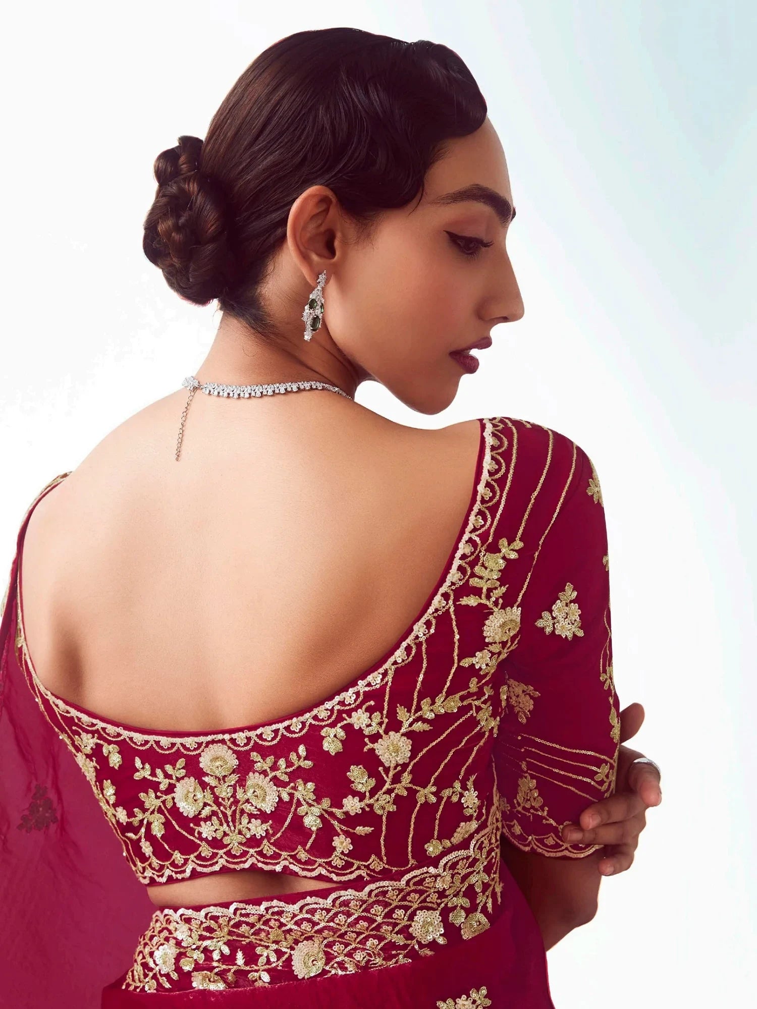 Ravishing Maroon Heavy Embroidered Organza Bridal Saree With Blouse - Zeel Clothing