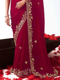 Ravishing Maroon Heavy Embroidered Organza Bridal Saree With Blouse - Zeel Clothing