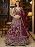 Ravishing Maroon Net Dori Embroidered Bridal Wear Lehenga Choli With Dupatta