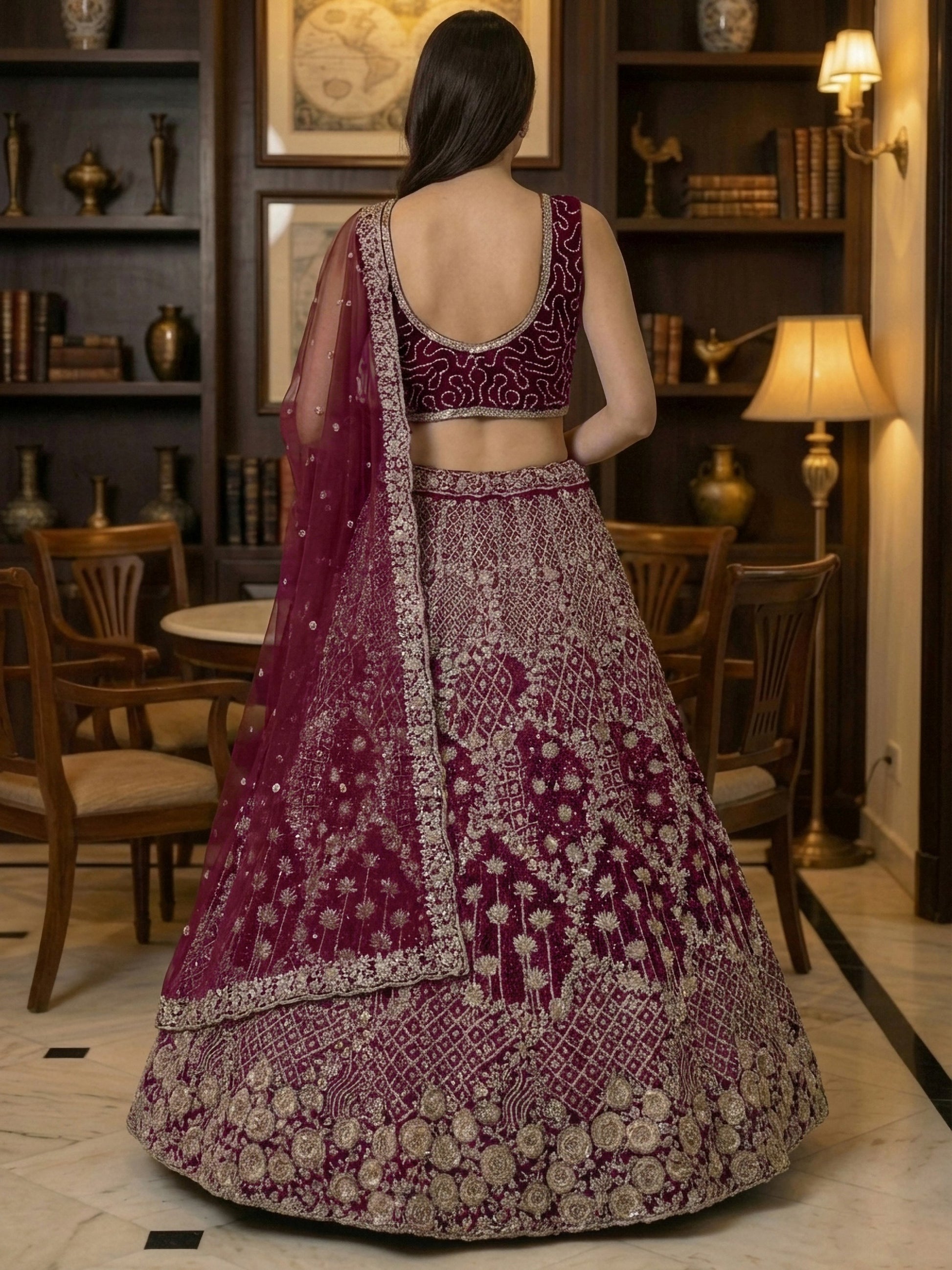 Ravishing Maroon Net Dori Embroidered Bridal Wear Lehenga Choli With Dupatta