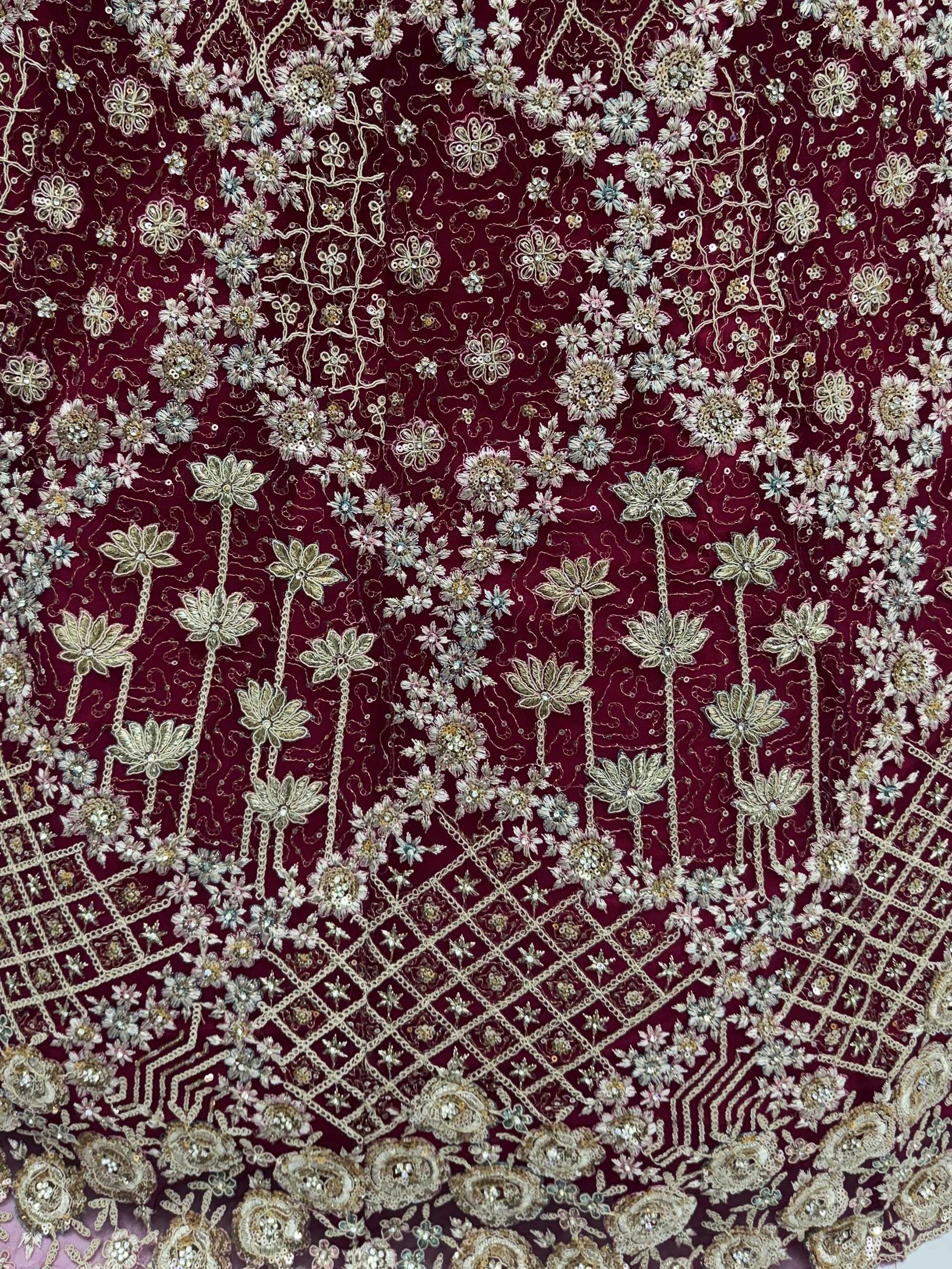 Ravishing Maroon Net Dori Embroidered Bridal Wear Lehenga Choli With Dupatta