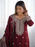 Ravishing Maroon Sequins Chinon Traditional Sharara Suit With Dupatta - Zeel Clothing