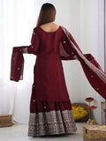 Ravishing Maroon Sequins Chinon Traditional Sharara Suit With Dupatta - Zeel Clothing