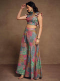 Ravishing Multi-Color Printed Muslin Silk Party Wear Crop Top Palazzo - Zeel Clothing