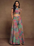 Ravishing Multi-Color Printed Muslin Silk Party Wear Crop Top Palazzo - Zeel Clothing