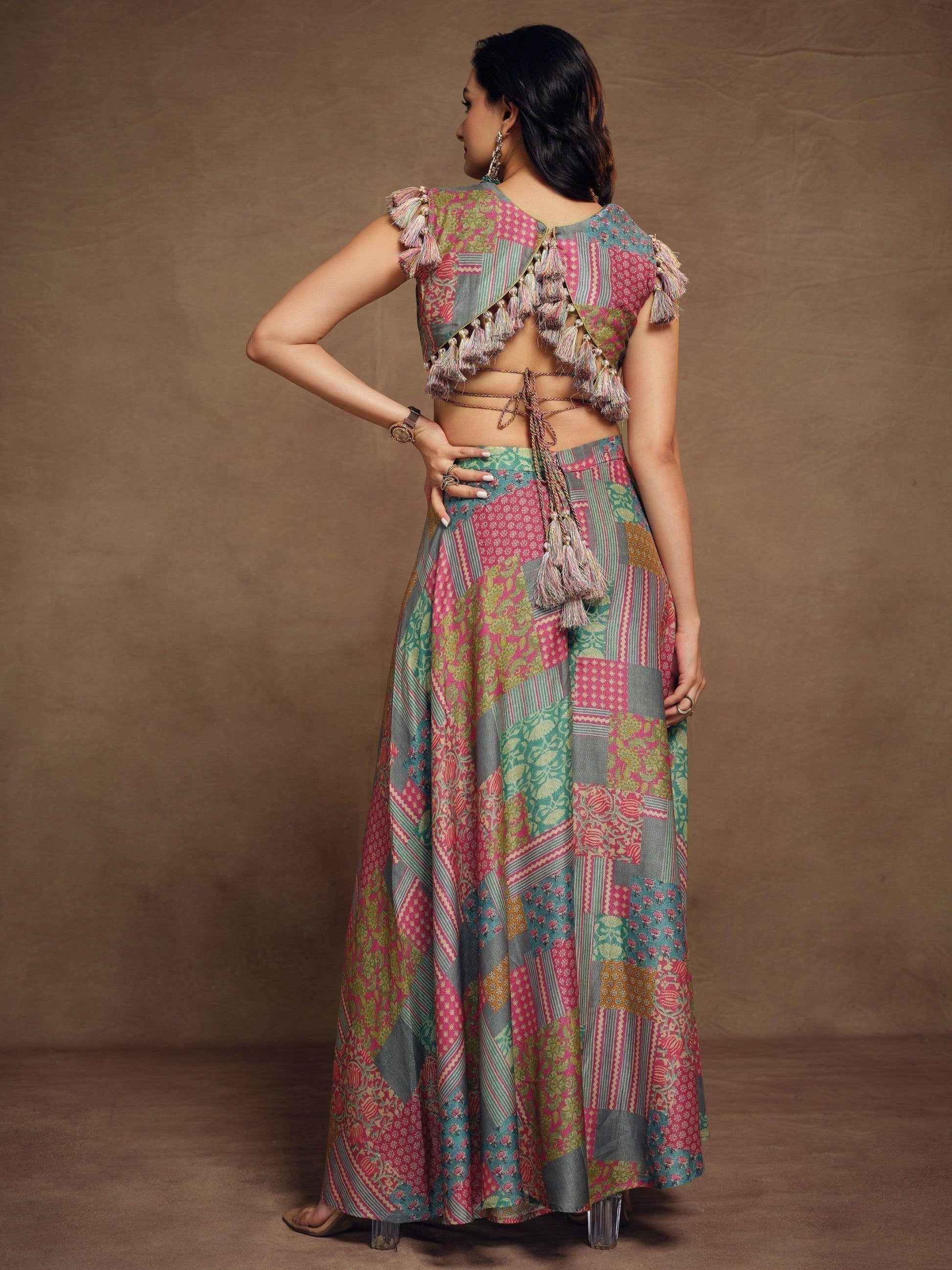 Ravishing Multi-Color Printed Muslin Silk Party Wear Crop Top Palazzo - Zeel Clothing