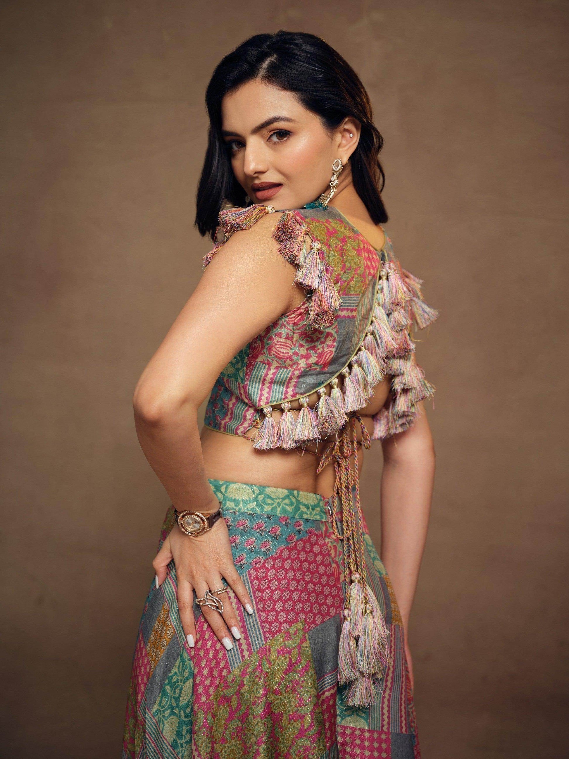 Ravishing Multi-Color Printed Muslin Silk Party Wear Crop Top Palazzo - Zeel Clothing