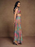 Ravishing Multi-Color Printed Muslin Silk Party Wear Crop Top Palazzo - Zeel Clothing