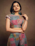 Ravishing Multi-Color Printed Muslin Silk Party Wear Crop Top Palazzo - Zeel Clothing