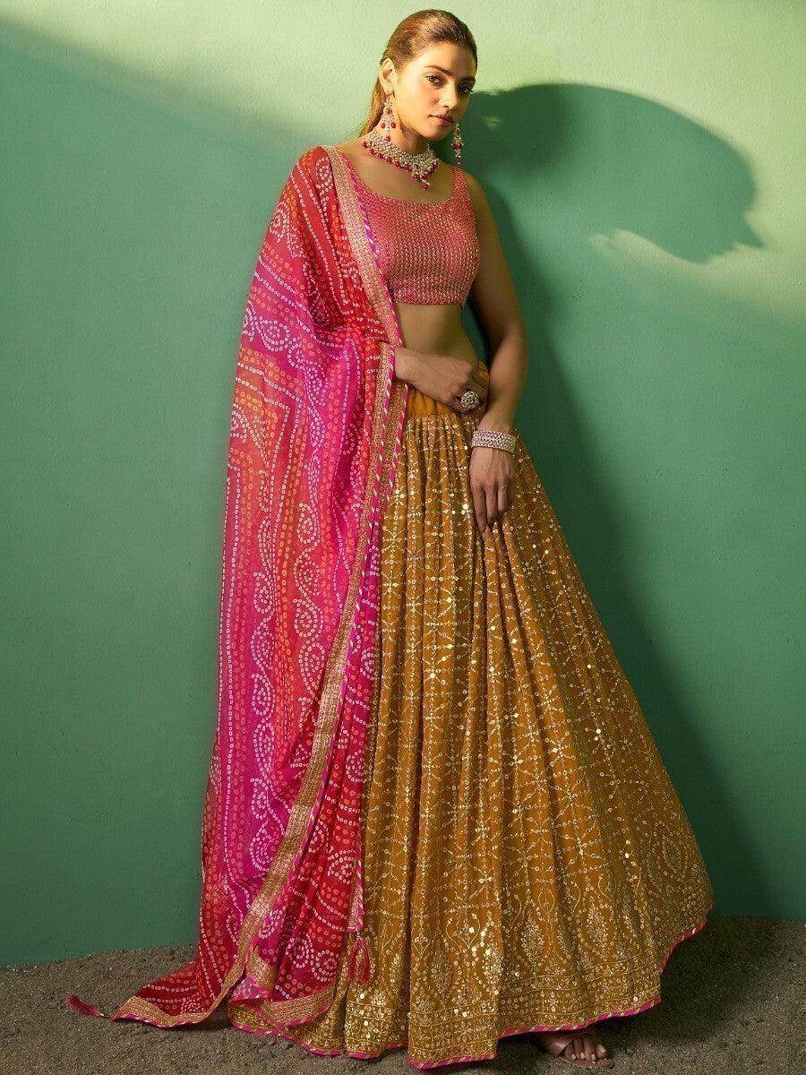 Ravishing Mustard Yellow Sequins Georgette Lehenga Choli With Dupatta - Zeel Clothing