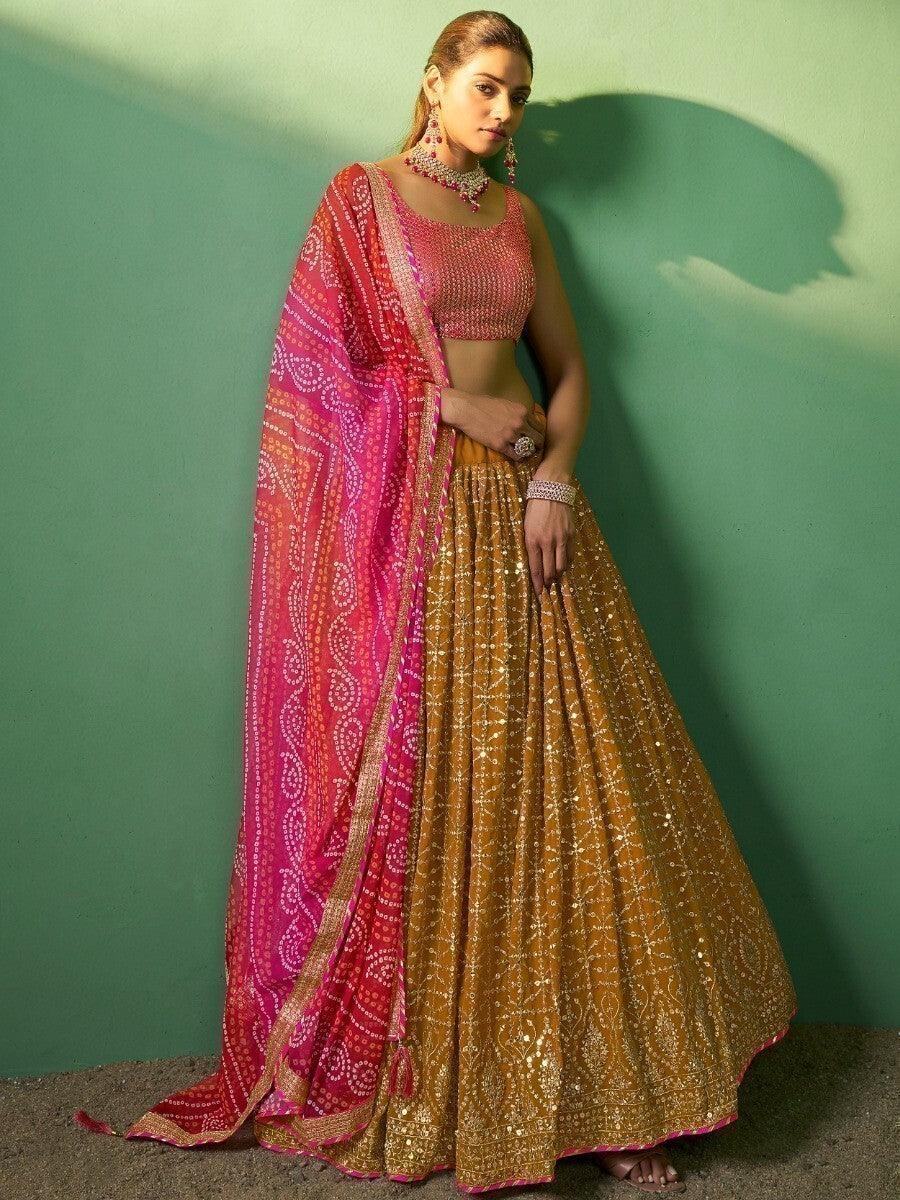 Ravishing Mustard Yellow Sequins Georgette Lehenga Choli With Dupatta
