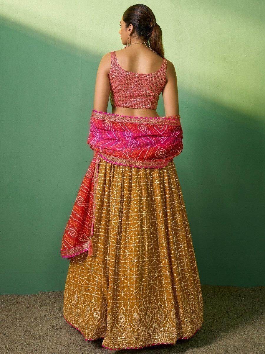 Ravishing Mustard Yellow Sequins Georgette Lehenga Choli With Dupatta - Zeel Clothing