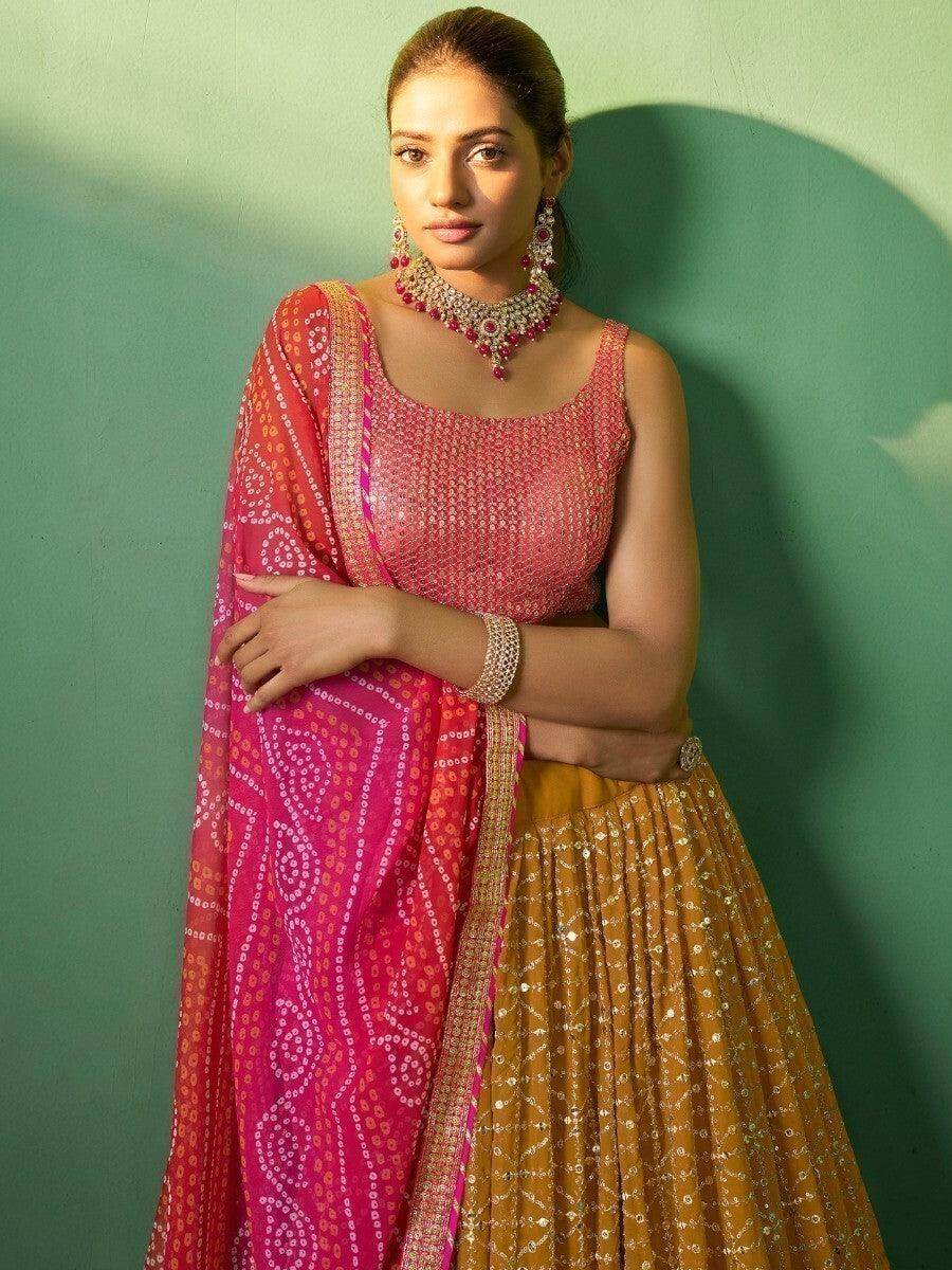 Ravishing Mustard Yellow Sequins Georgette Lehenga Choli With Dupatta - Zeel Clothing