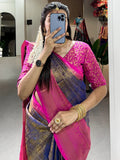 Ravishing Navy Blue Zari Weaving Kanjivaram Saree With Blouse - Zeel Clothing