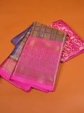Ravishing Navy Blue Zari Weaving Kanjivaram Saree With Blouse - Zeel Clothing