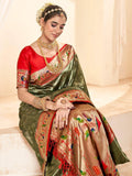 Ravishing Olive Green Zari Weaving Silk Events Wear Saree With Blouse - Zeel Clothing