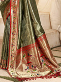 Ravishing Olive Green Zari Weaving Silk Events Wear Saree With Blouse - Zeel Clothing