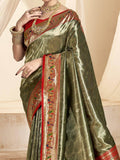 Ravishing Olive Green Zari Weaving Silk Events Wear Saree With Blouse - Zeel Clothing