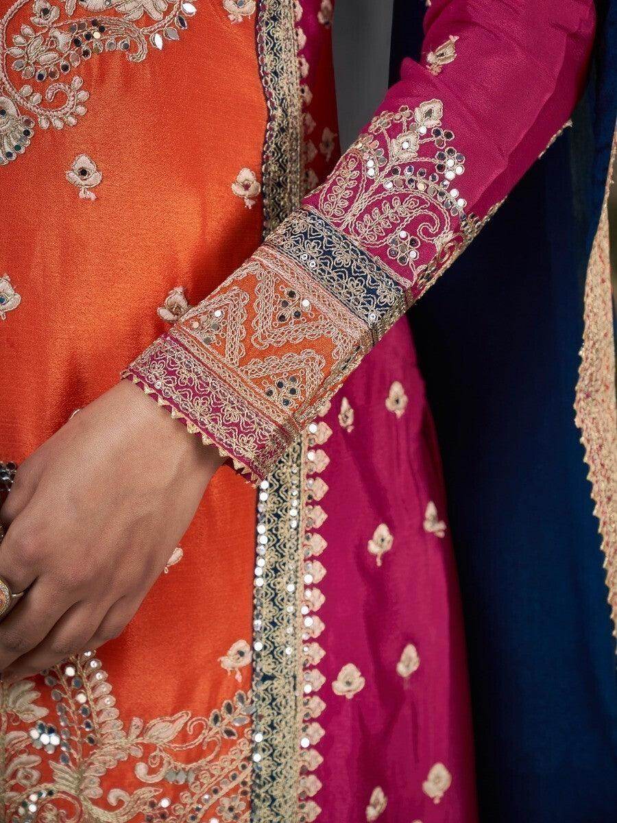 Ravishing Orange & Pink Sequins Chinon Palazzo Suit With Dupatta - Zeel Clothing