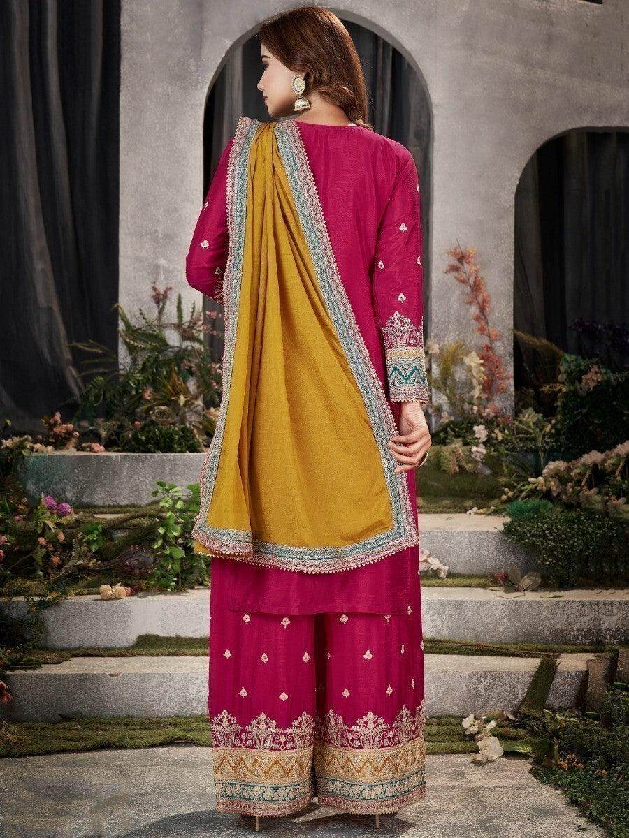 Ravishing Orange & Pink Sequins Chinon Palazzo Suit With Dupatta - Zeel Clothing