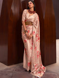 Ravishing Peach Floral Printed Satin Festive Wear Saree With Blouse - Zeel Clothing