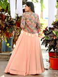 Ravishing Peach Georgette Festival Wear Crop Top Lehenga With Koti - Zeel Clothing