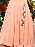 Ravishing Peach Georgette Festival Wear Crop Top Lehenga With Koti - Zeel Clothing