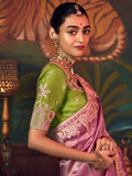 Ravishing Pink Thread Embroidery Silk Engagement Wear Saree With Blouse