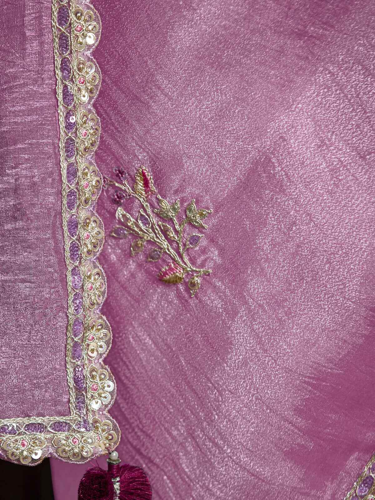 Ravishing Pink Zari Embroidered Tissue Silk Saree With Blouse - Zeel Clothing