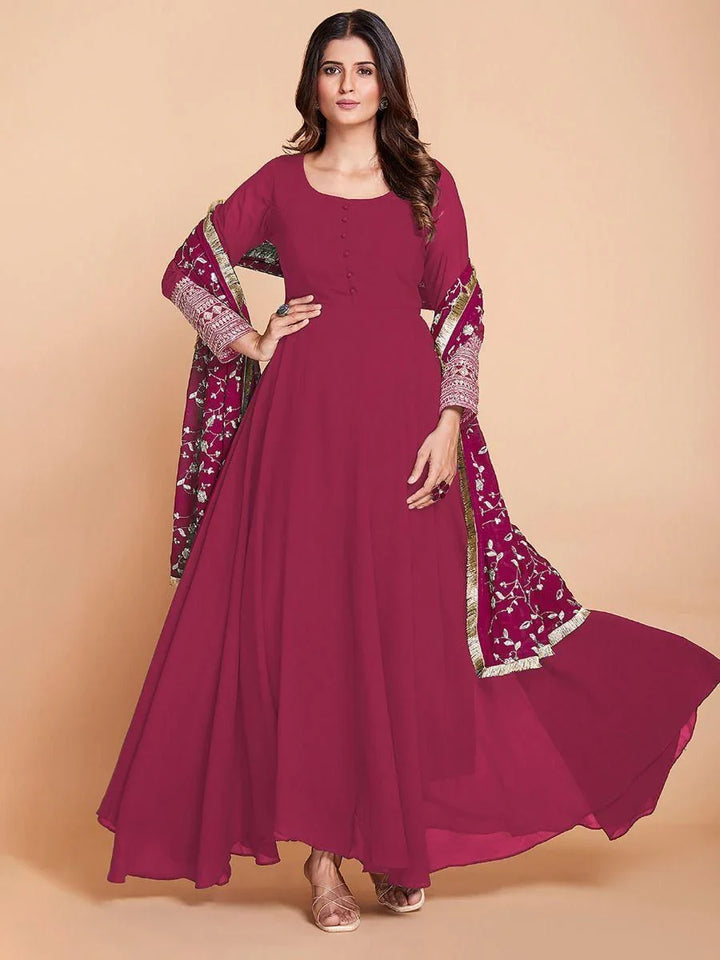 Ravishing Pink Zari Work Georgette Wedding Wear Gown