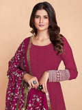 Ravishing Pink Zari Work Georgette Wedding Wear Gown - Zeel Clothing