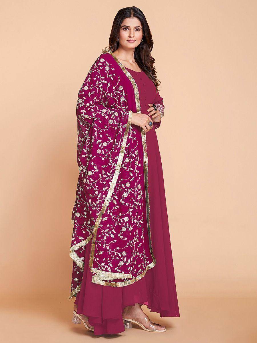 Ravishing Pink Zari Work Georgette Wedding Wear Gown - Zeel Clothing